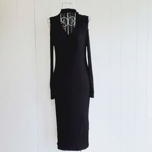 NWT Sans Souci Choker V Neck Cold shoulder Ribbed Jersey Bodycon Dress Size L